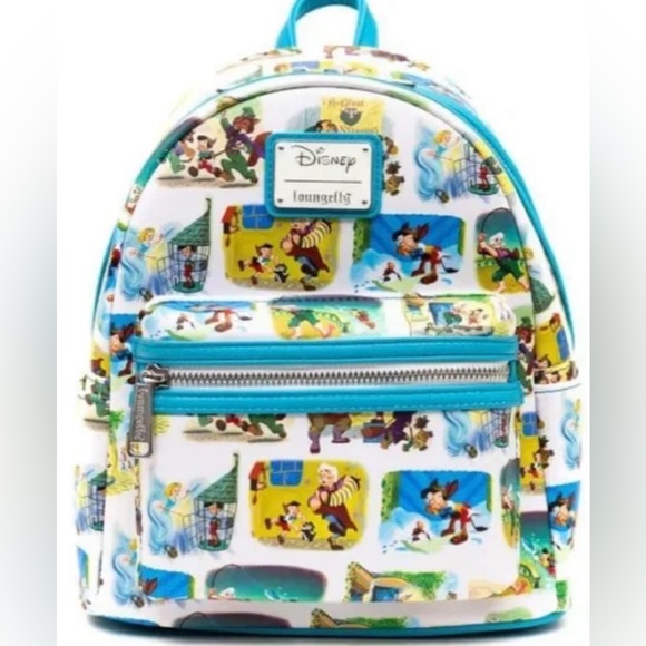 NWT-Loungefly/Disney’s Pinocchio painting AOP mini backpack - Picture 1 of 11